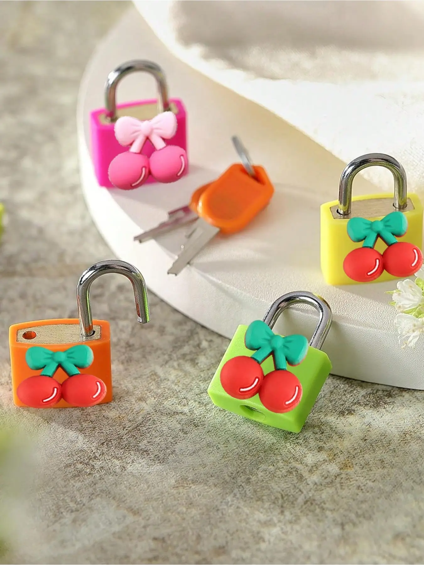 Luggage lock, small trolley suitcase padlock with key, copper core with sturdy plastic shell (cherry pattern for easy matching), compact and solid, mini suitcase padlock, travel bag metal key lock, durable brass lock core