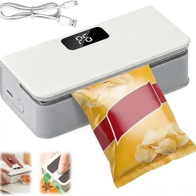 Mini Bag Sealer and Cutter, Rechargeable Heat Sealer for Potato Chip Bags, Portable Bag Resealer for Snack Bags Food Storage, Upgrade Plastic Bag Heat Seal and Cutter, Easy Reseal Capper for Chips, Snacks, Freshness Storage
