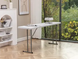 BTExpert 6-Foot - 72" long White Plastic Folding Seminar Training Table Portable 18" Wide narrow, 29" High, events indoor outdoor lightweight