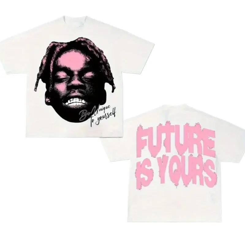 Vintage Y2K Graphic Cotton T-shirt Big Head Portrait Pink Text Boxy Fit Unisex Tee for Men Casual Comfortable Crop Style All Season Apparel Machine Washable