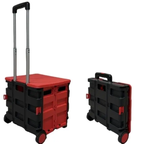 dbest products Collapsible Folding Rolling Trolley with Adjustable Handle, 80 lbs Capacity, Heavy-Duty Plastic Seat-Compatible Lid, 6 lbs, Portable Storage on the Wheels, Tool Organizer for Teachers (Storage Organization Solution)