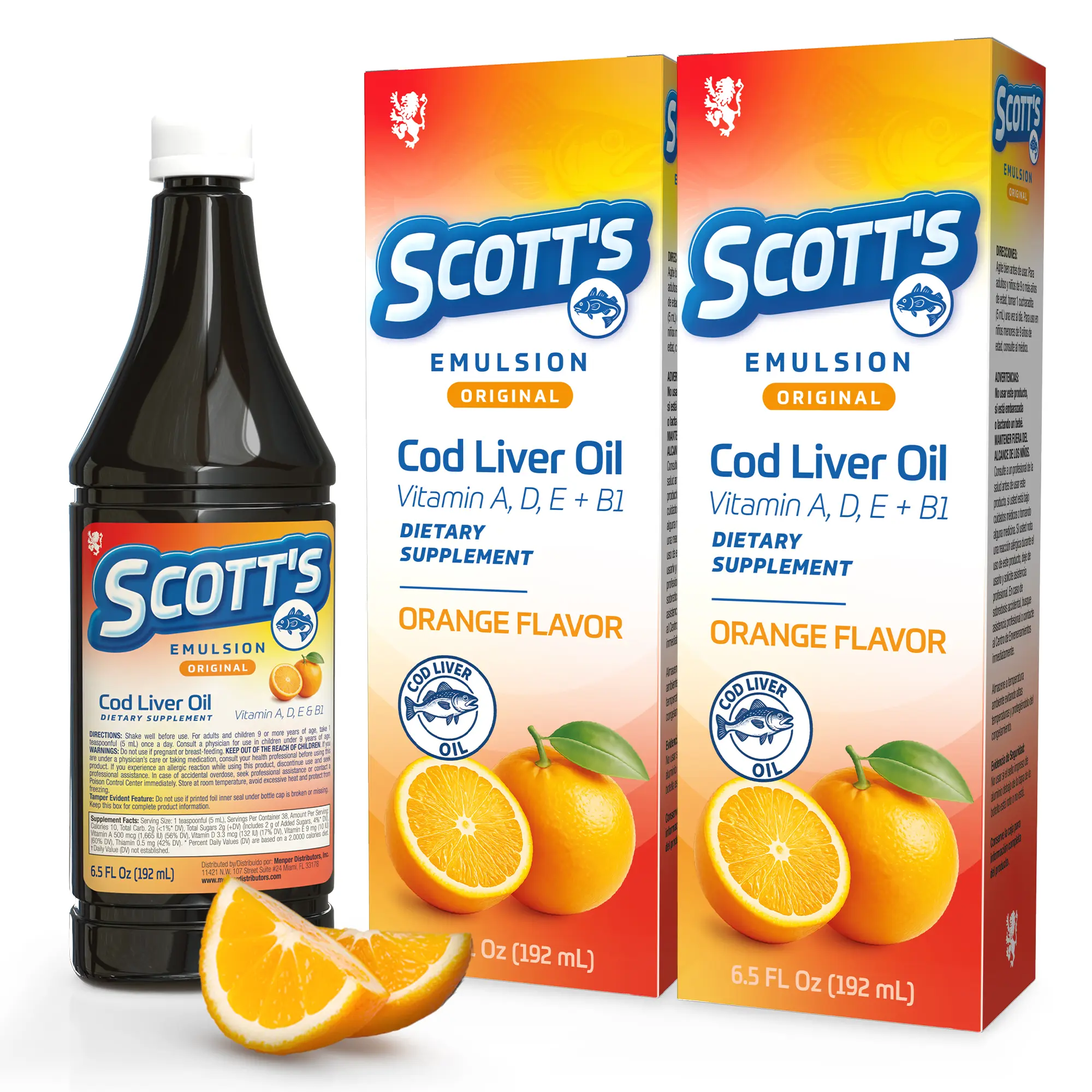 Scott's Emulsion Cod Liver Oil for Kids – Supports Growth, Immunity & Bone Health – Orange Flavor – Rich in Omega 3 & Vitamins A+D – 6.5 Fl Oz (2 Pack), Healthy, Dietary