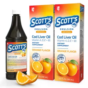 Scott's Emulsion Cod Liver Oil for Kids – Supports Growth, Immunity & Bone Health – Orange Flavor – Rich in Omega 3 & Vitamins A+D – 6.5 Fl Oz (2 Pack)