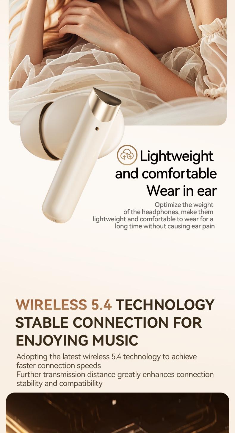 acer OHR508 Wireless Stereo Earbuds, In-Ear Noise-Canceling Earphones, Extra Long Battery Life, Universal Fit for Men and Women, Comfortable Wear, Noise Isolation Headphones, HIFI Sound Quality Music Headset Beige Audio Electronic