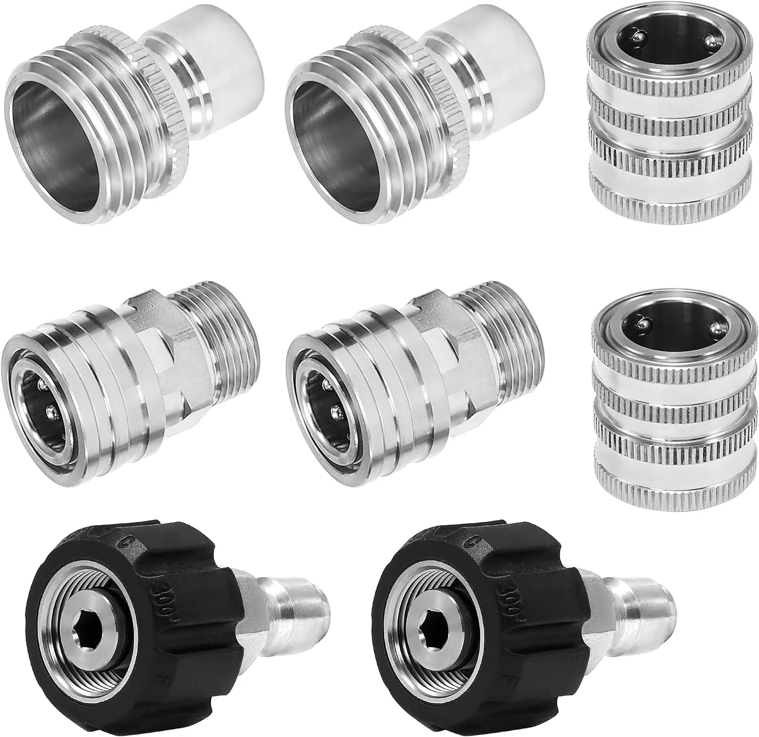 M MINGLE 8-Piece Stainless Steel Universal Pressure Washer Fittings Set - 5000 PSI Max Pressure, M22 Swivel/Female to 3/8 in Quick Connect, 3/4 in Release, Hose Conversions Pipes for Secure Connections