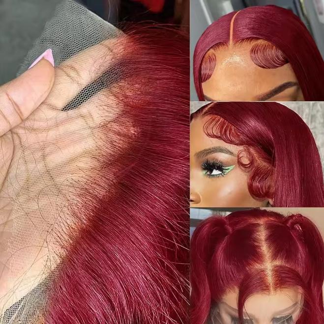 Bling Hair Burgundy 13x6 HD Lace Frontal Human Hair Wig Red Colored Lace Front Human Hair Wigs Body Wave Human Hair Wigs Pre Plucked 180%