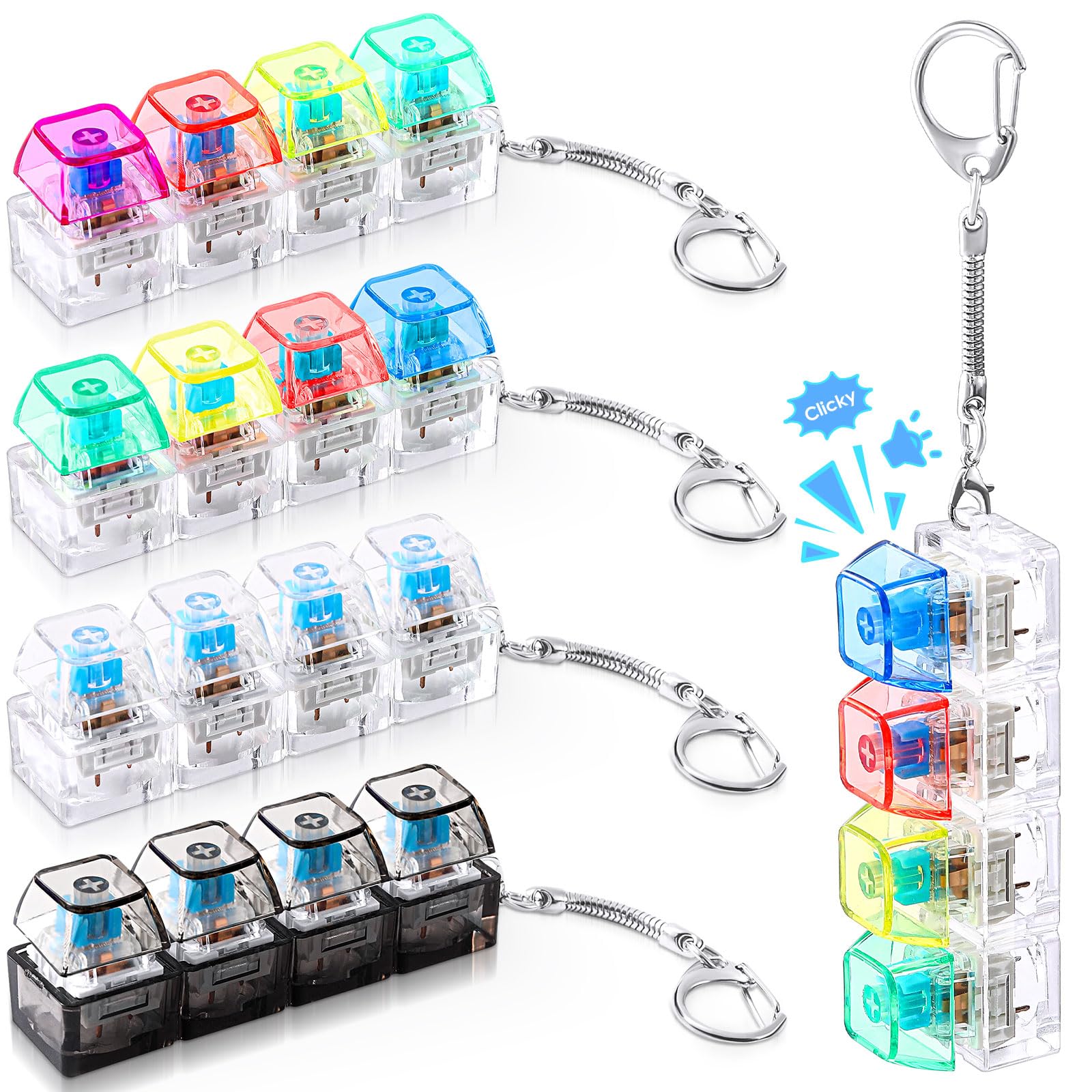 4/5 Pcs Keyboard Fidget, 4-In-1Decompression Button Keychain, Stress Relief Finger Clicker in 5 Styles, Valentines Galentines Gift for Office School Home to Pass The Time, Galentine Party Favor Valentine Basket Filler