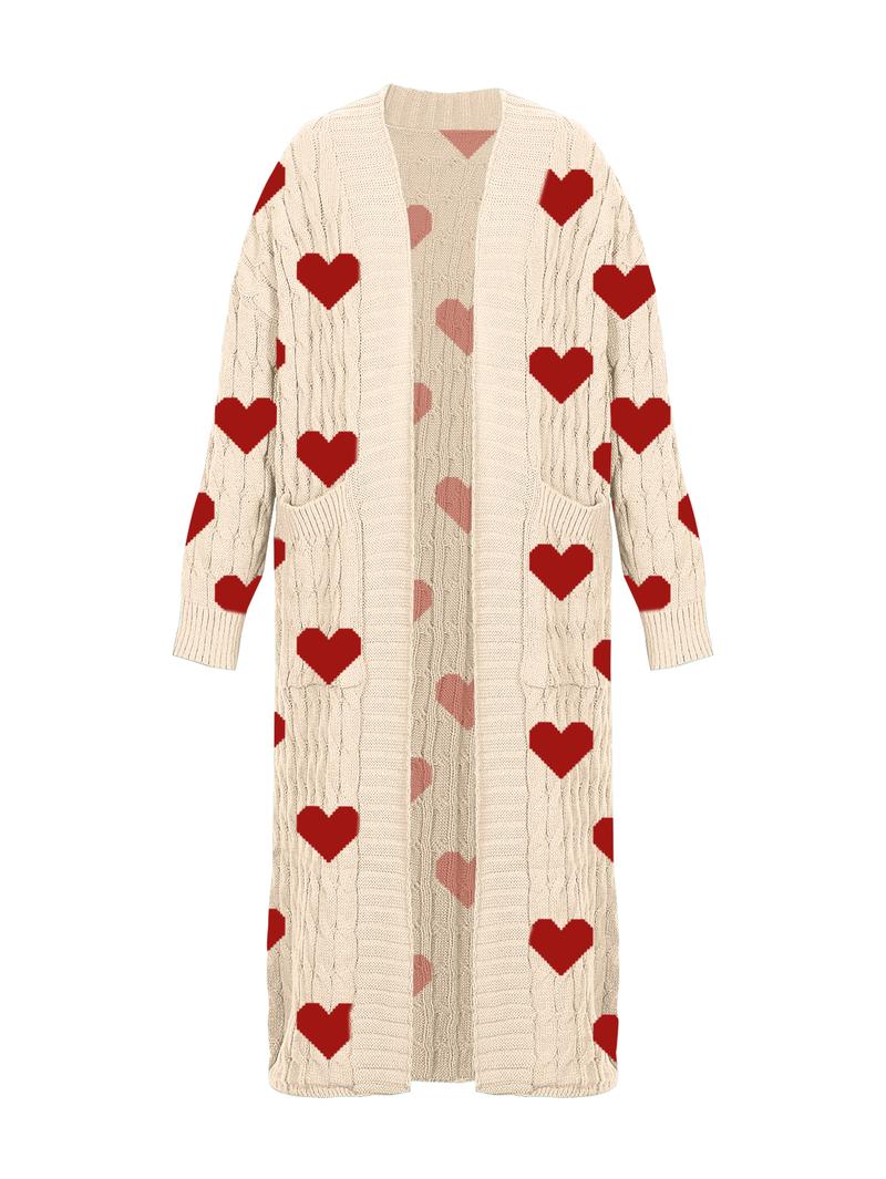 Women's Solid Color Textured Drop Shoulder Pocket Longline Cardigan, Casual Open Front Long Sleeve Knitwear for Fall & Winter, Women's Knit Clothing for Daily Wear, Lady Baggy Cardigans for Women, Womenswear, Casual Knit Top