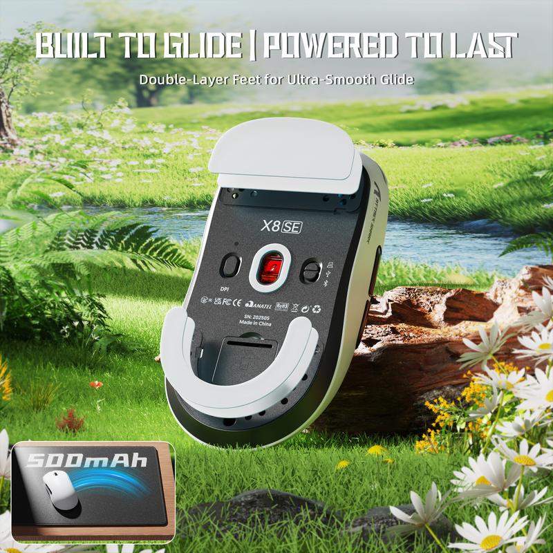 ATTACK SHARK X8SE Wireless Gaming Mouse,Adjustable 25K DPI PAW3311 Optical Sensor,Ergonomic 59g Lightweight,Triple Modes 2.4G/BT/USB-C,500mAH Battery,5 Programmable Buttons for PC/Mac