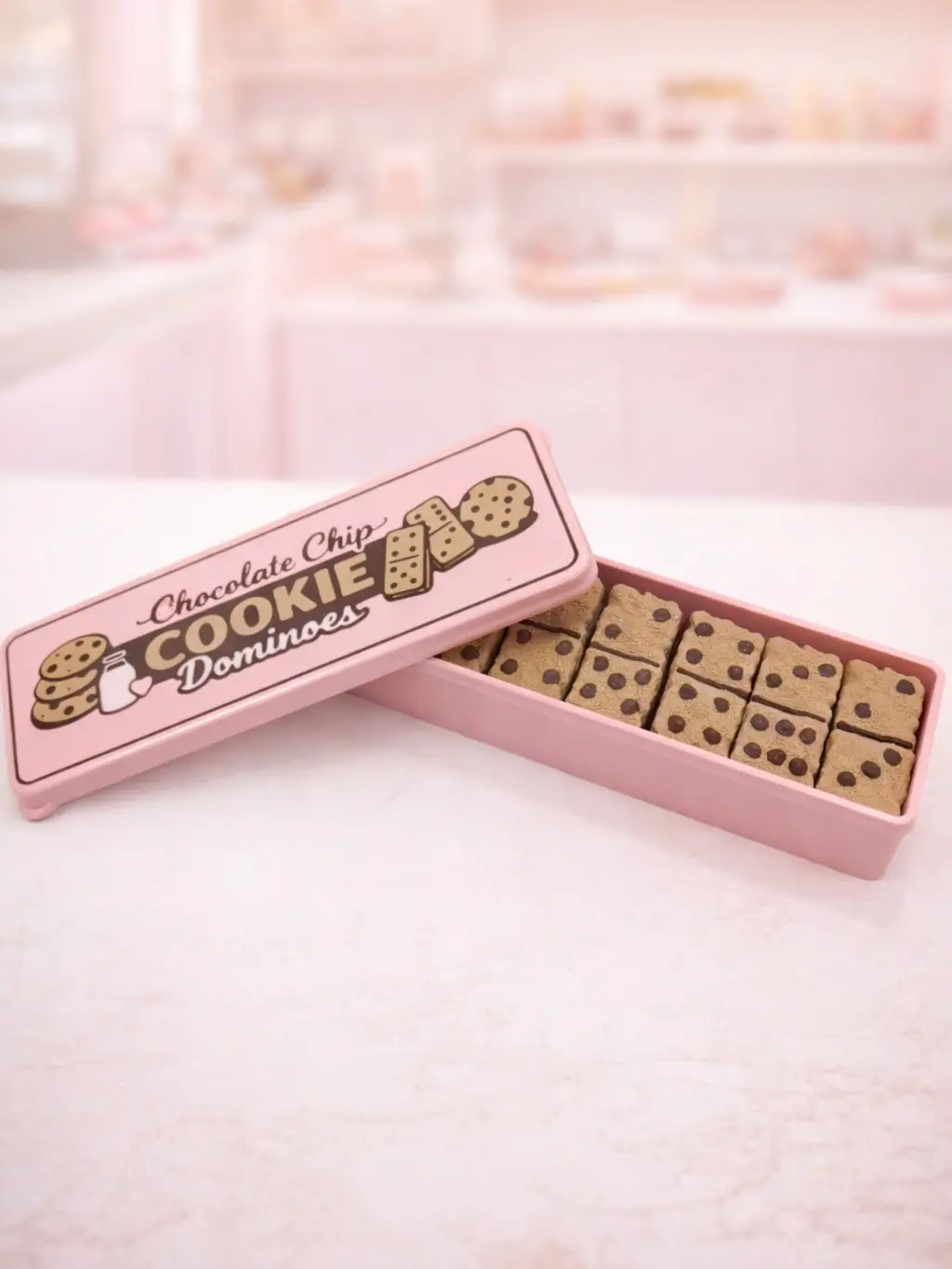 Chocolate Chip Cookie Dominoes - Fun Tabletop Family Board Game with Adorable Mini Cookie Design, Custom Pink Storage Box, Ideal for Game Nights, Fun Tabletop Game, Family Board Games