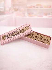 Chocolate Chip Cookie Dominoes Sweet Twist on a Classic Game Adorable Mini Cookie Design with Custom Pink Storage Box Perfect for Game Nights