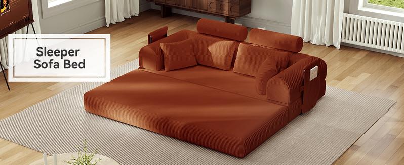 5-in-1 Reinforced Folding Sofa Bed | 79" Steel Support Frame with High-Resilience Memory Foam | Sturdy & No Tools Needed for Family Living Room