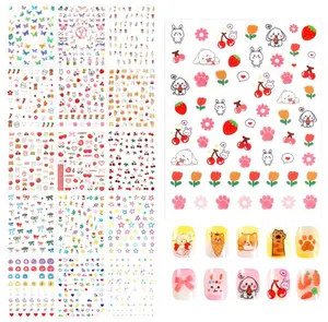 Allstarry Nail Stickers for Kids, 15 Sheets Kids Nail Stickers for Girls Self-Adhesive Nail Decals Cute Animal Fruit Bow Flower Heart Star Sticker Birthday Christmas Gift