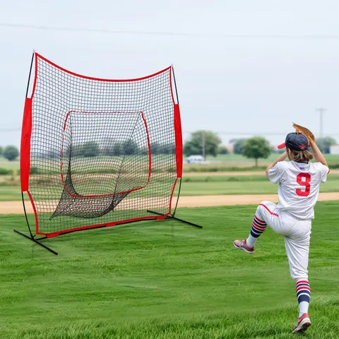 Zeny Portable Baseball Training Net - 7x7FT/5x5FT Sizes, 12 lbs Easy Setup Durable Fiberglass Tension Poles, Polyester Mesh, Softball Training Aid, 4 Metal Stakes for Stakes Hold Grass/Dirt, Carrying Bag, Durable Batting Practice Equipment for Tee Work