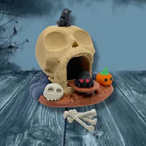 Halloween Skull House Set - With Crows & Spiders - 3d Printed, Articulated, Decor