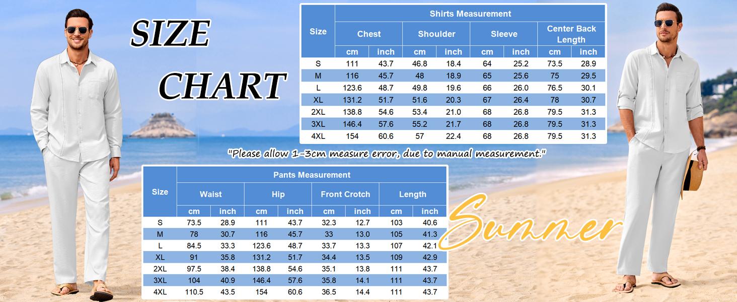 Coofandy Men's 2 Piece Sets Casual Long Sleeve Button Down Cuban Shirt & Loose Pants Set for Beach Vacation Outfits Soft Classic Linen Fabric