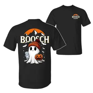 FEEGO Boosch Light Halloween Cute Boo Boo Ghost Pumpkin T-Shirt, Trendy Halloween Spooky Season 2 Sided Graphic Design Unisex Cotton T-shirt for Men for Women, Menswear Womenswear Top Crew Neck Casual T-Shirt for Women Unisex Halloween Minnie Bow Tee