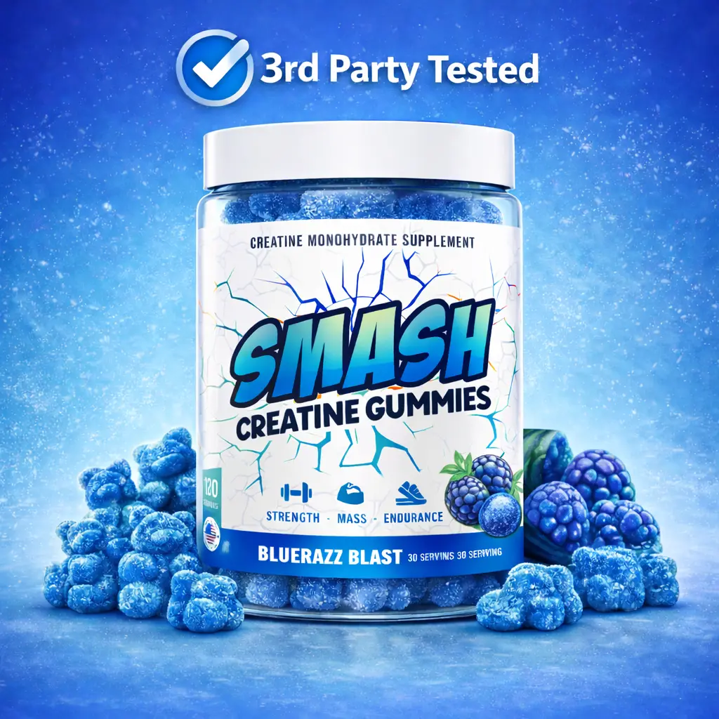 Lab Tested Smash Creatine Gummies, 3 Flavors - Wild Watermelon, Strawberry Slash, Bluerazz Blast, 120 Count, Vegan Friendly, Fast Shipping