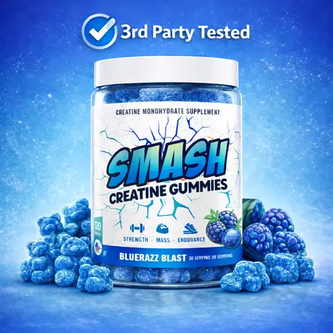Lab Tested Smash Creatine Gummies, 3 Flavors - Wild Watermelon, Strawberry Slash, Bluerazz Blast, 120 Count, Vegan Friendly, Fast Shipping