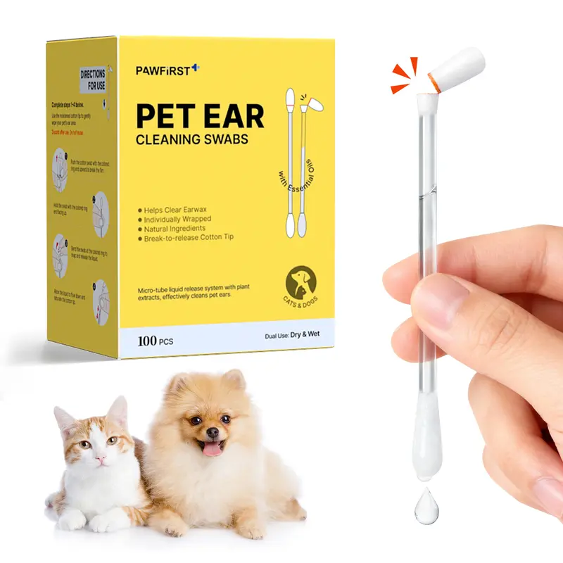 Pawfirst Pet Ear Cleaning Cotton Swabs – Earwax & Odor Remover for Cats & Dogs, Individually Wrapped, Break-to-Release Liquid, Dry/Wet Dual-Use, 100 Pack with Aloe, Witch Hazel & Chamomile Formula #SummerVibes #petlovers,familyfun