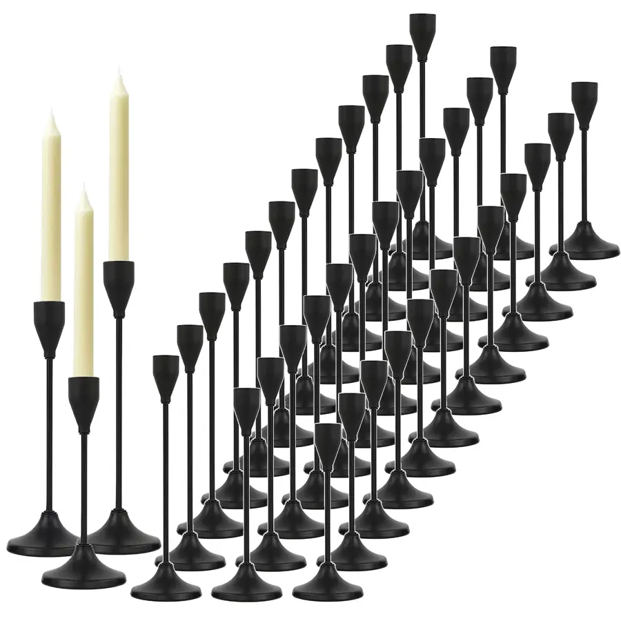 Black Metal Taper Candle Holders, Modern Tall Candlestick Holders Set, Table Centerpiece Decor for Wedding, Dinner, Halloween, Christmas Party, Home Mantel Decor, Candles Not Included