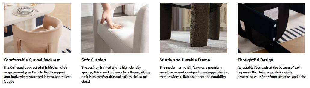 CHAIRUS Fully Assembled Dining Chair with Open-Back, Modern Upholstered Accent Chairs, Comfy Round Armchiars,Side Armchair with 3 Legs, Faux Leather Kitchen Armchair for Dining Room,Living Room,Makeup, Pebble Grey,Cozy& Stylish Design