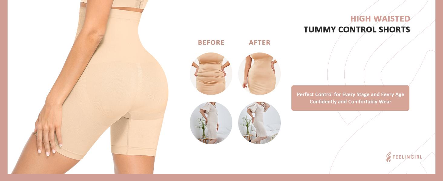 FeelinGirl Tummy Control  Comfort Basic Shapewear Shorts Body Shaper for Women High-Waisted Thigh