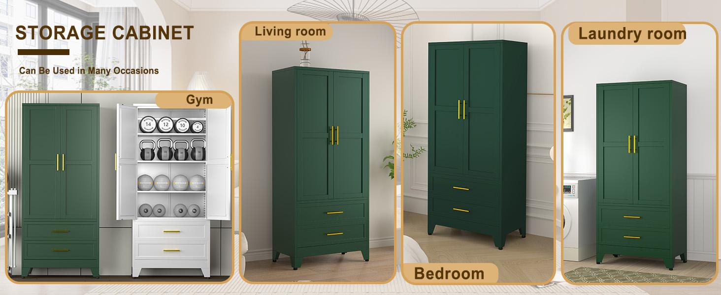 Metal Wardrobe Closet 71" with 2 Doors & 2 Drawers, Armoire Wardrobe Closet with Hanging Rods and Adjustable Shelf, Steel Wardrobe Storage Cabinet for Bedroom, Large mothersdaygift