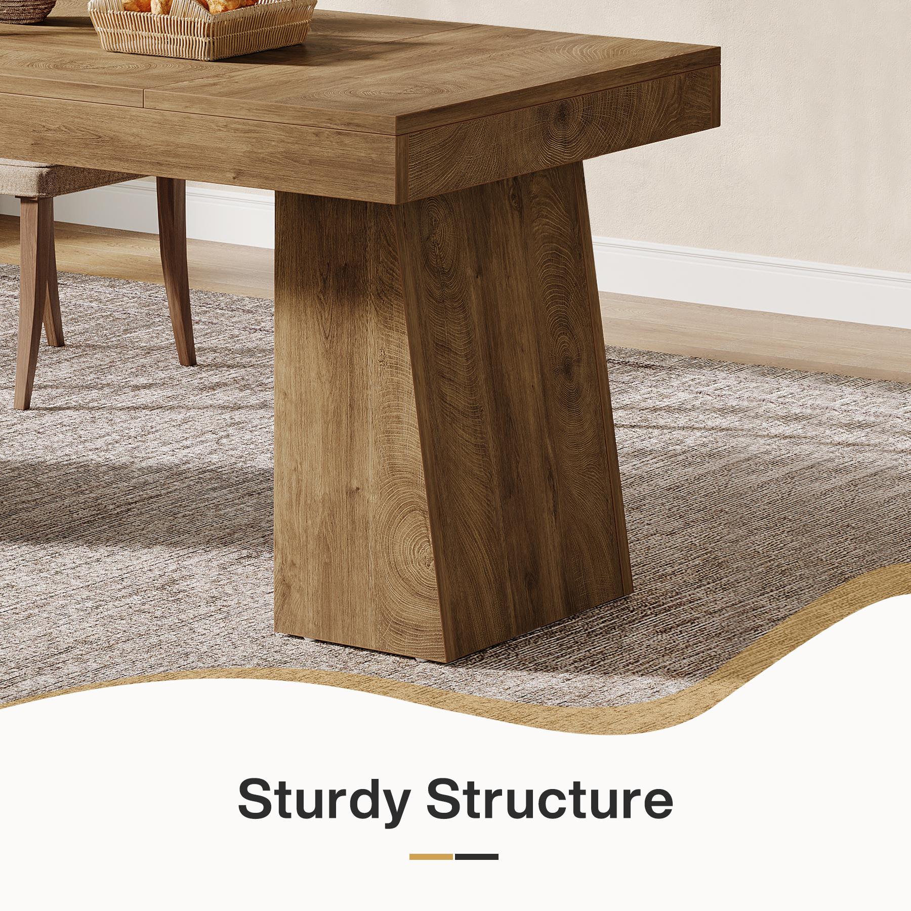 LITTLE TREE 55-Inch Dining Table for 4-6, Rectangular Dining Room Table with Sturdy Legs, Wood Kitchen Dinner Table, Mid-Century Modern Dining Table for Dining Room, Kitchen, Home