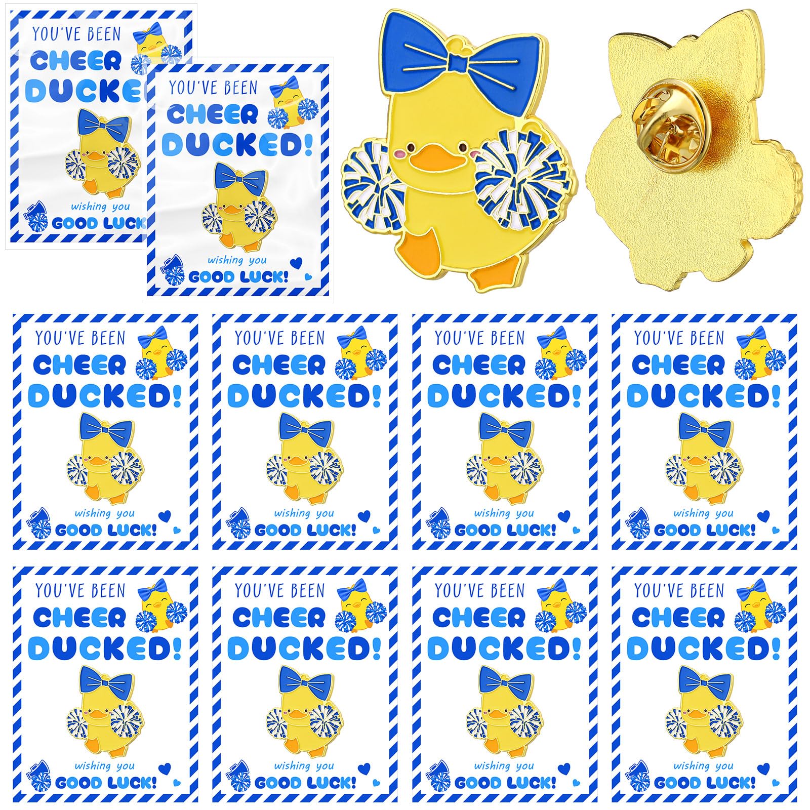 24 Pcs Easter Cheer Luck Duck Brooch Gifts School Cheerleading Cute Duck Pins Fashion Clothing Clips with for Team Teacher Student coach Inspirational Gift Accessories and Easter Gifts