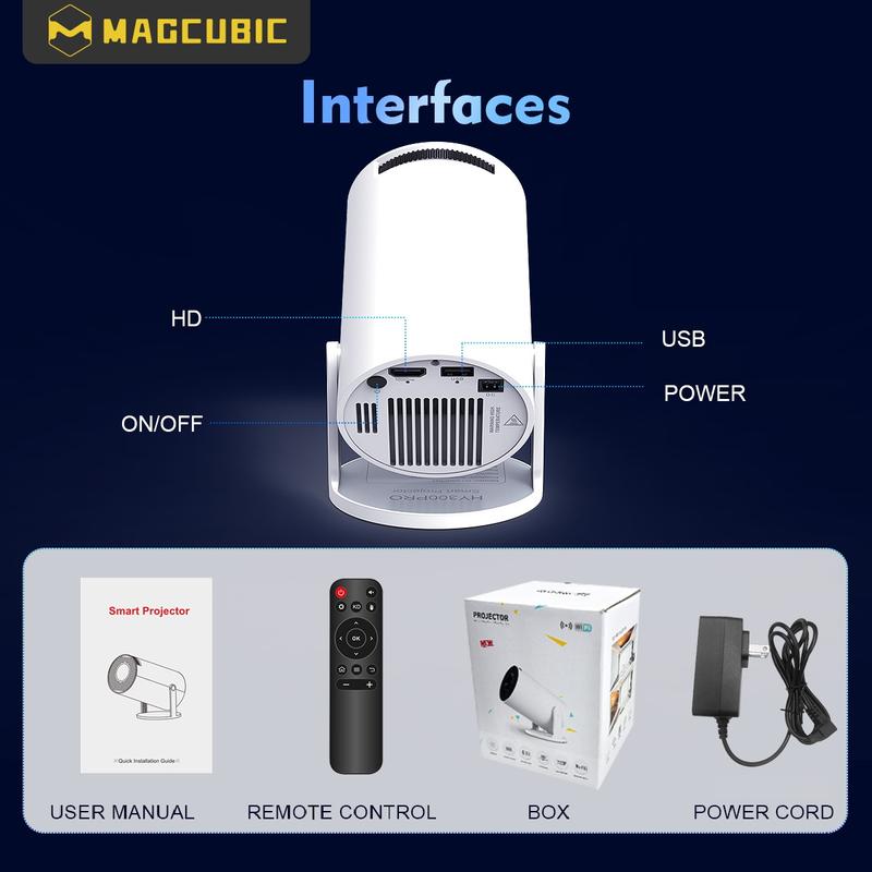 [US warehouse] Magcubic HY300Pro Android 14.0 Portable Projector WiFi6 290ANSI Native 1280*720P 8K Support Allwinner H726 130"screen BT5.4 Home Theater Outdoor portable mini  projector portable projector projector 2025 WIFI6