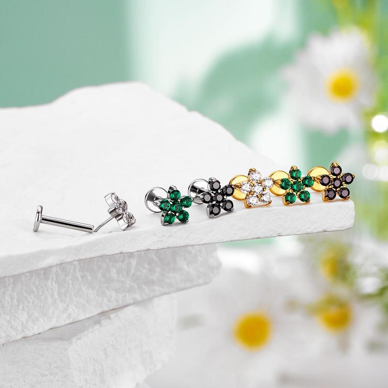 Oufer 16G Flower Threadless Push Pin CZ Flat Back Helix Tragus Flat Helix Cartilage Stud Earring