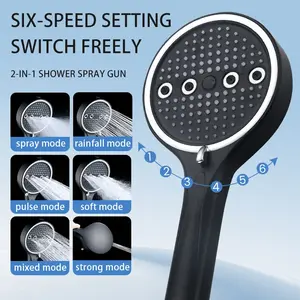 Powerful 6-Mode Handheld Shower Head High Pressure Water Spray with Rainfall Massage Pulse Spray Hybrid Bubble Patterns Premium ABS Material Wall Mount Showerhead Modern Bathroom Upgrade Ideal Summer Shower Accessory Perfect Holiday Gift