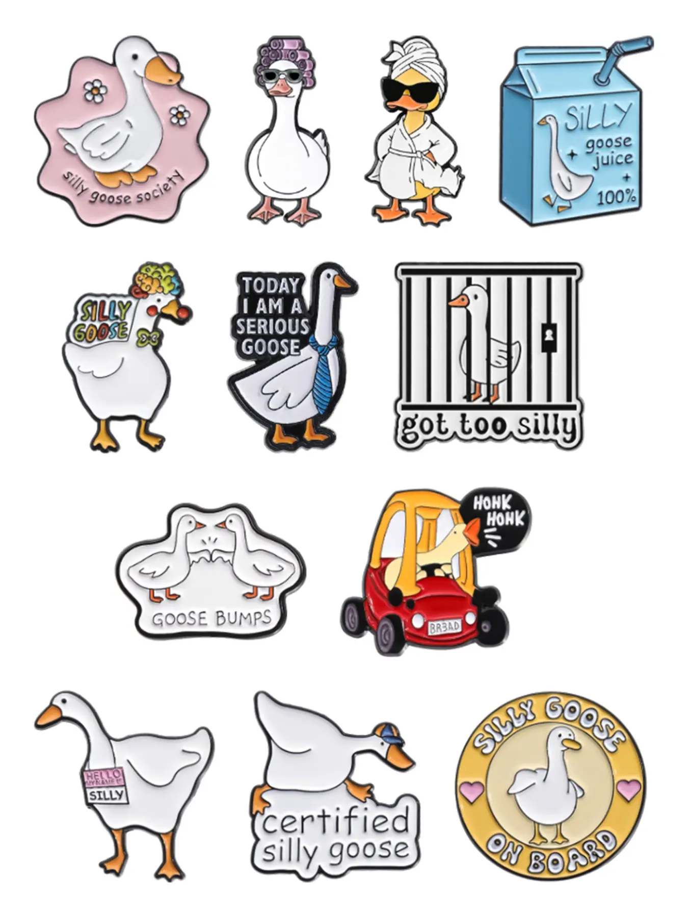 12-Piece Goose Association Theme Enamel Badges Set, Humanized Goose Network Meme Design Clip In Lapel Pins, Alloy Brooch Pin, Fun Gift for Social Icebreaker Accessories, Brooch Pins