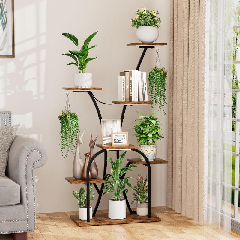 POZILAN Plant Stand Indoor with Grow Lights, 7 Tiered Plant Shelf Indoor, 50'' Corner Plant Stands for Indoor Plants, Metal Plant Display Shelves Lighted Flower Holder, Plant Rack for Living Room