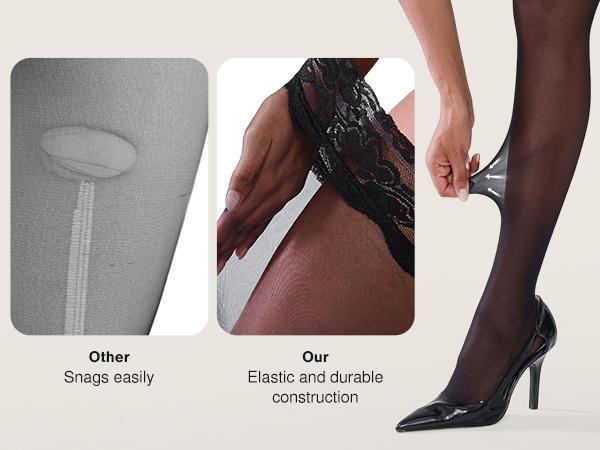 ​​Popilush Women's Socking & Spantyhose - Black Lace Trimmed Tights for Fashion-Forward Womenswear​ Sock Stocking