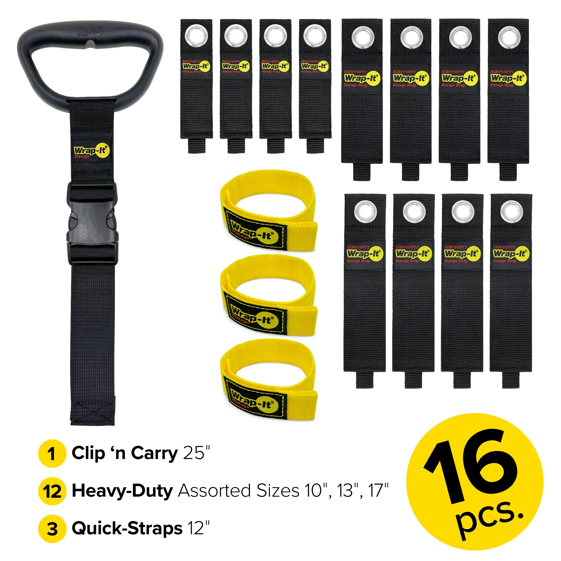 Wrap-It Storage Garage Organization Kit: 16-Pack Assorted Cable & Extension Cord Organizer Straps, TikTok Exclusive Bundle for Garage, Tools, RV & Yard Hose Storage.