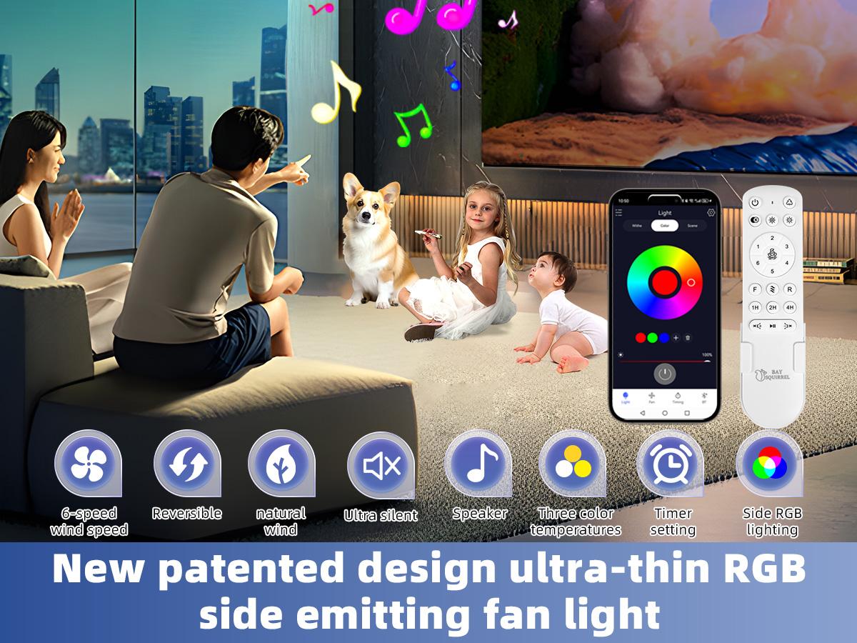 【SALE】BAYSQUIRREL Slim Retractable Ceiling Fan with Light & APP Remote Control 42in Modern Smart RGB Fan with Bluetooth Speaker Dimmable Full Spectrum Memory 6-Speed Reversible,Feb Faves,Excellent Gifts for Valentine's Day