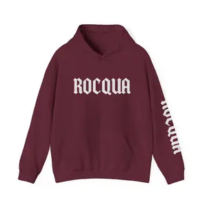 Rocqua Skincare Logo Hoodie | hooded sweatshirt with sleeve text