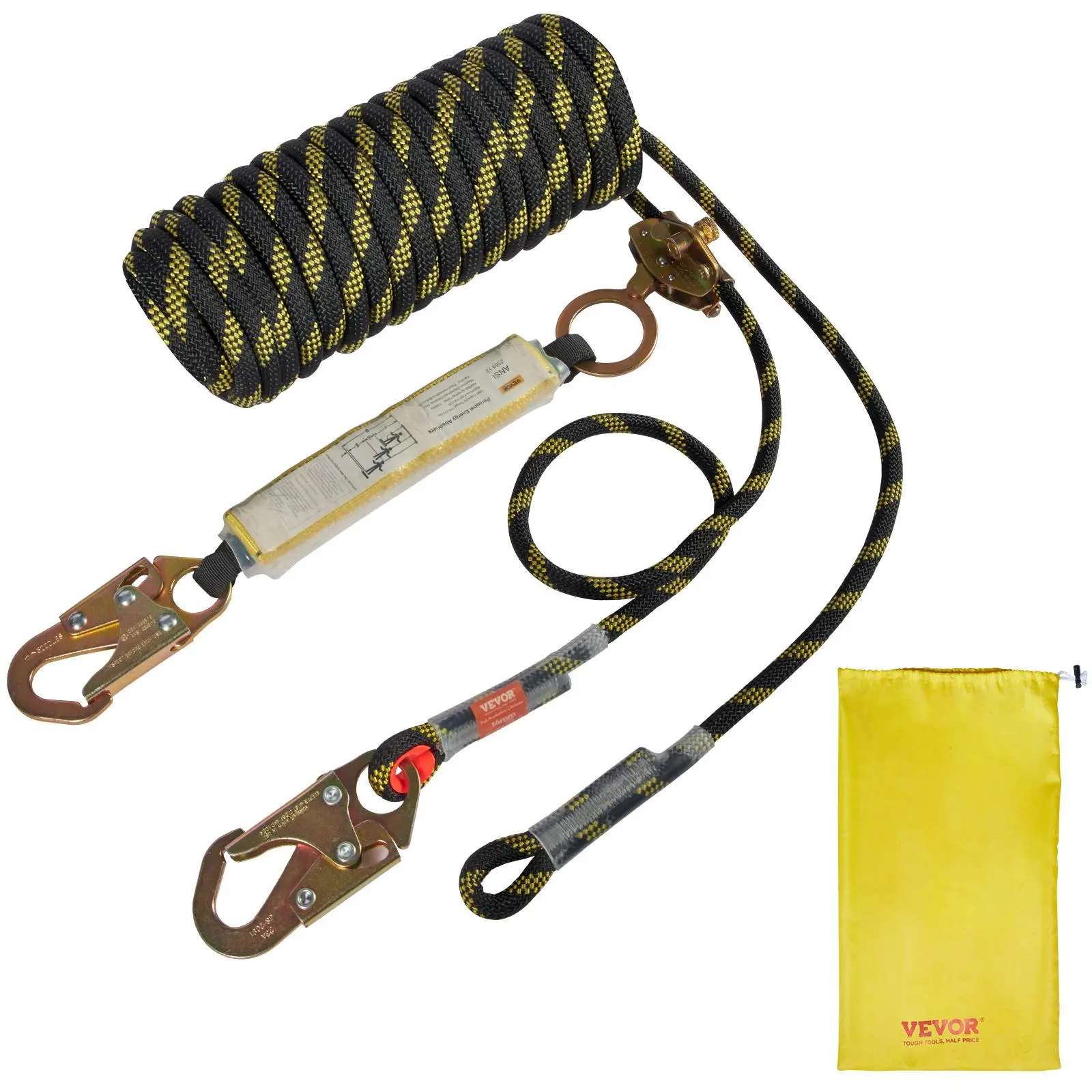 【Summerfinds】VEVOR Vertical Lifeline Assembly 0.55'' x 50' Fall Protection Rope with 30 KN Breaking TensionPolyester Roofing Rope with Steel Snap HooksRope Graband Shock AbsorberANSI Compliant, Energy Absorber, Premium Braided Rope