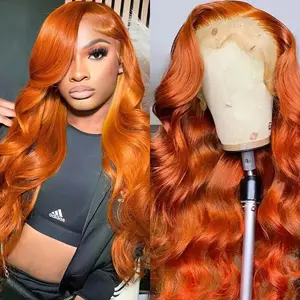 Ginger Orange Body Wave 13x6 Transparent Lace Front Wig Human Hair for Women #350 Colored Pre Plucked Natural Hairline 180%