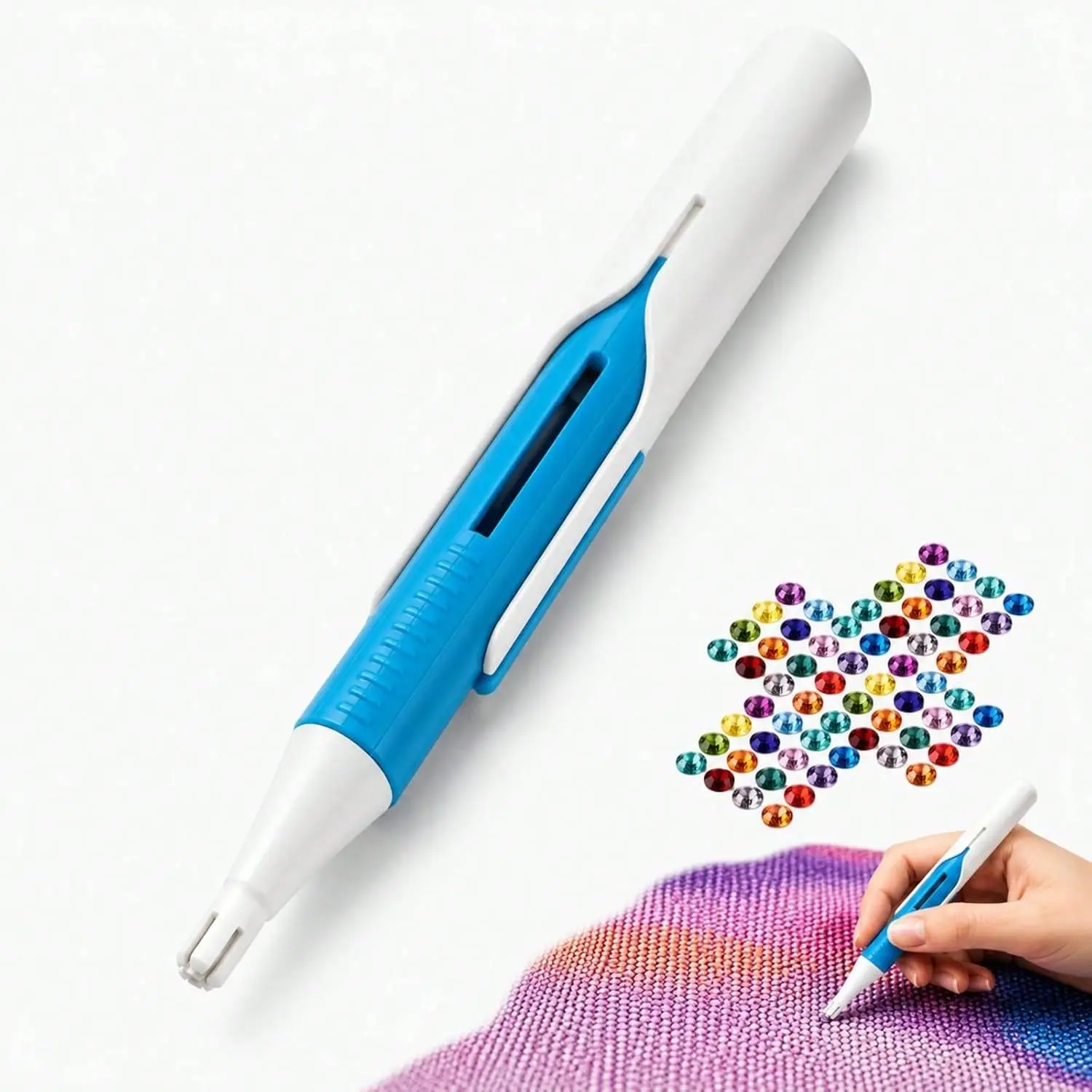 Automatic Diamond Painting Bead Dispenser, No Wax Needed Art Pen (Blue) | For 2.8mm Round Drills, DIY Crafts, For Adults, No Wax Required, Accessories Kit