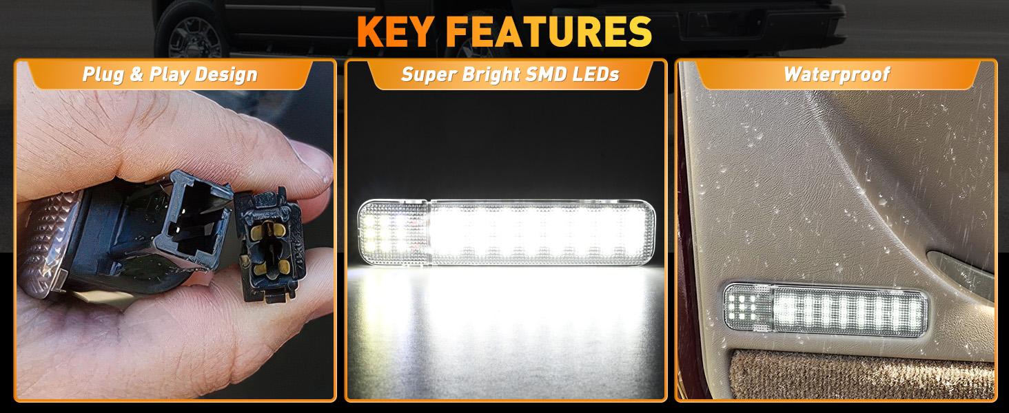 Nilight 2PCS LED Interior Door Panel Light Courtesy Warning Lights White Beam Plug and Play Compatible with Chevy GMC C/K Silverado Sierra 1500 2500 3500 HD Suburban Cadillac Escalade Hummer H2