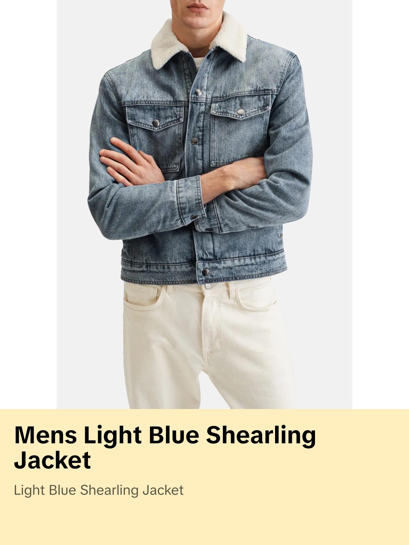 Mens Light Blue Denim Shearling Jacket