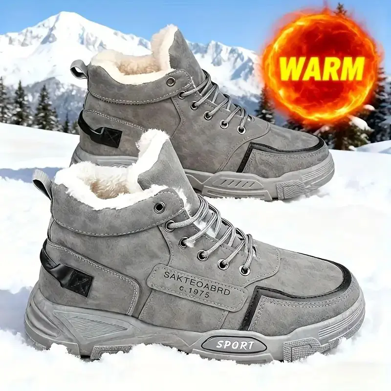 Men's Winter High-Top Lace-Up Snow Boots - PU Upper, Round Toe, Thick Plush Lining, High-Top Ankle Hold, Non-Slip, Durable, Comfortable, Fashionable - For Casual Street Sports, Hiking