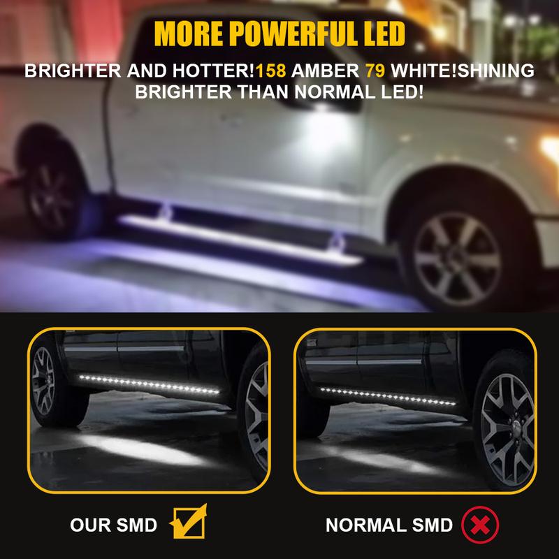 2x 70" Running Board LED Light DRL Side Step Strip Bar Amber White Turn Signal