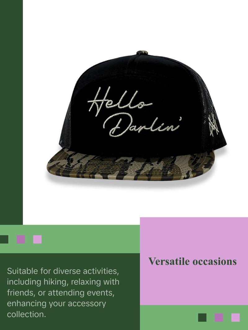 Hello Darlin' MadHatter's Embroidered Snapback Adjustable (Fits Up To A Size 8 Head) Premium Trucker Hat