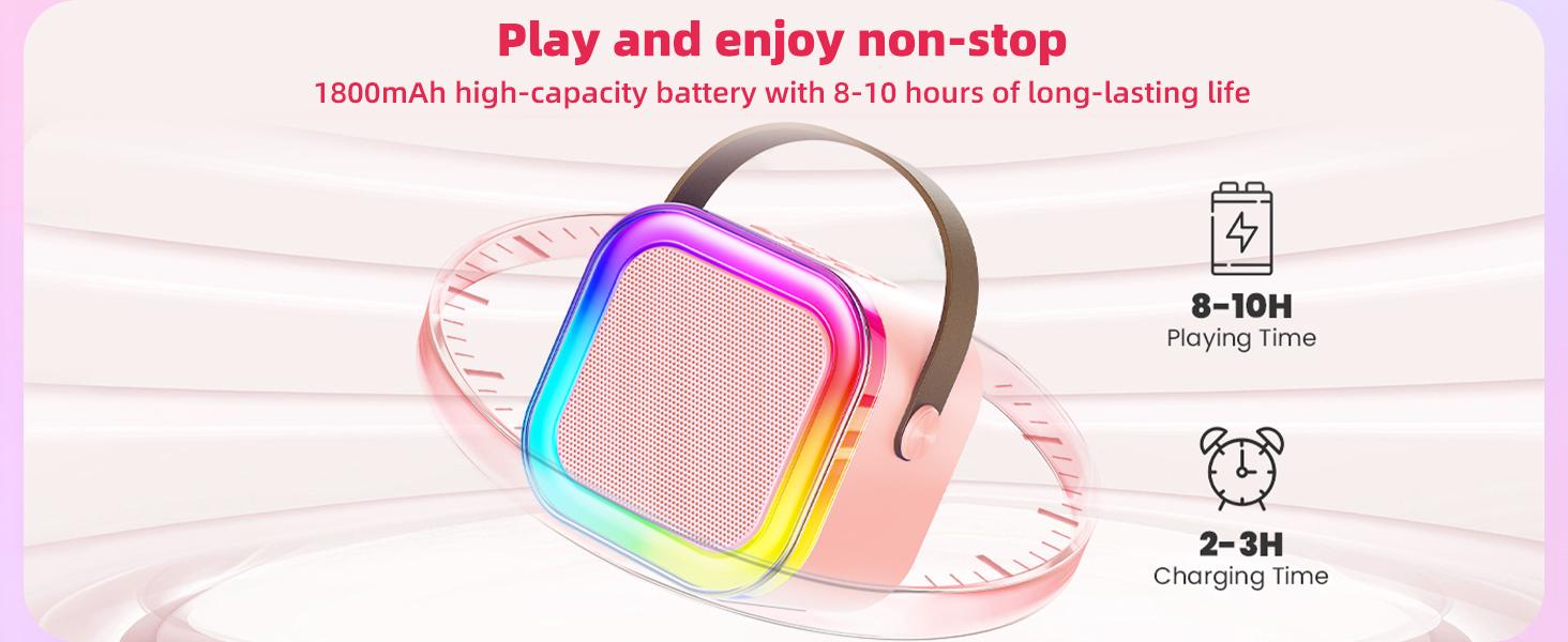 Mini Karaoke Machine K12 with Two Microphones, Colorful LED Lights, Suitable for Children Aged 8-14, Ideal for Family Parties and Birthday Gifts