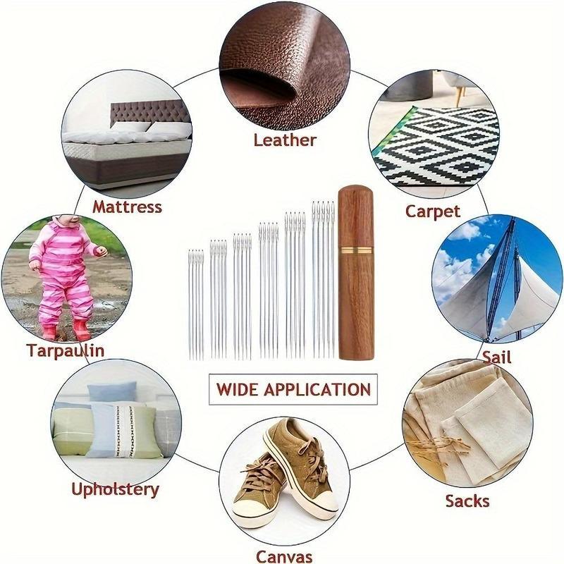 Self-threading Needle Set, 30pcs/set Multi-purpose Household Hand Sewing Needle with Wooden Needle Case, Sewing Supplies for Home & Cloth Shop Use