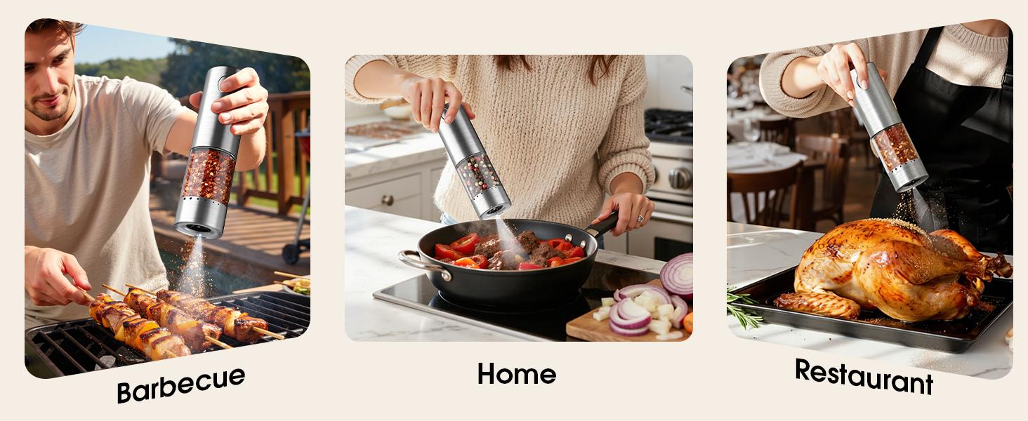[HOMEHACKS Official]Electric Salt & Pepper Grinder Sets - Rechargeable, Automatic with Adjustable Coarseness (6 Settings) , One-Hand Operated, For Kitchen, Gift